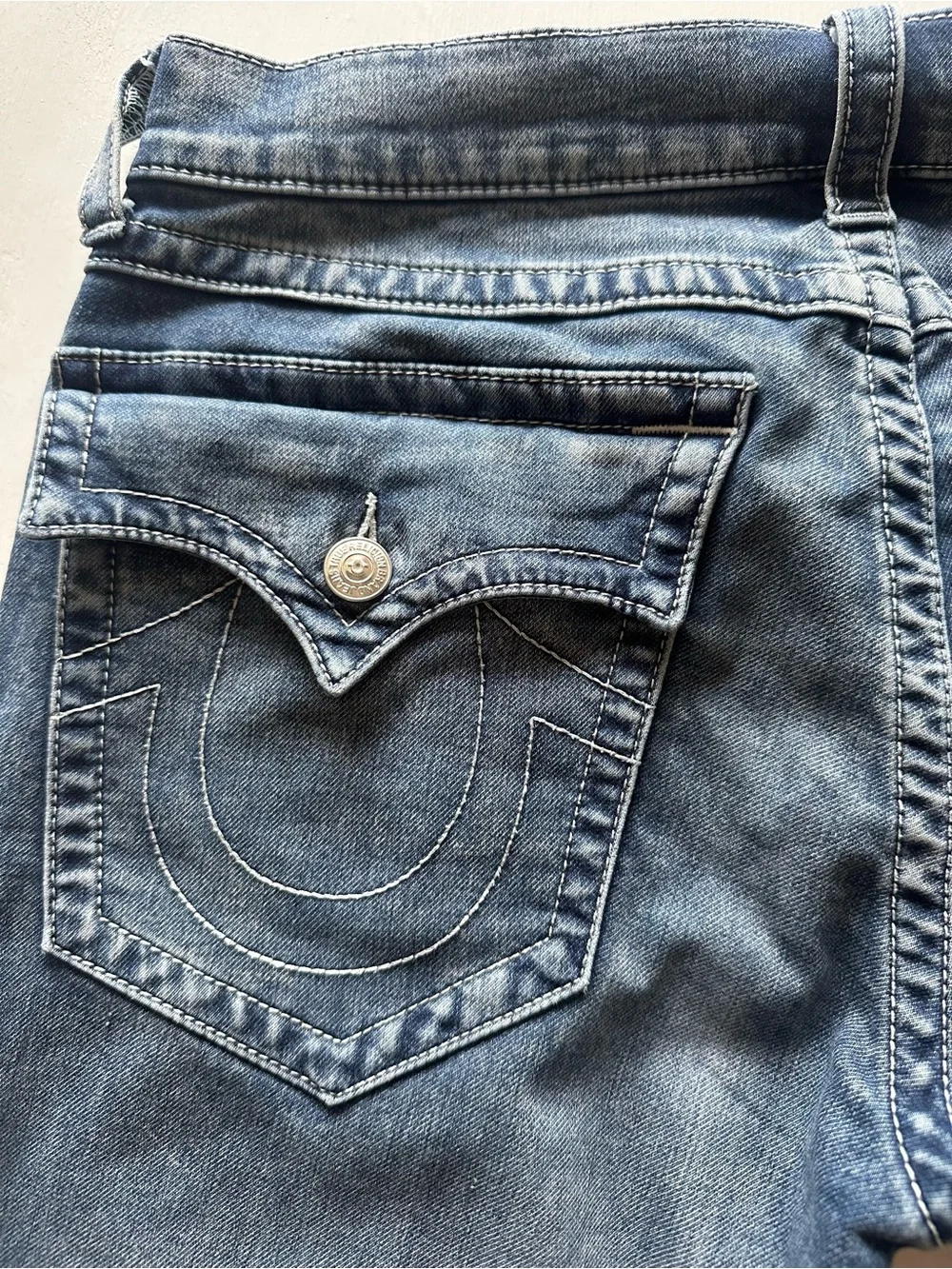 True Religion Men's Faded Blue Slim Straight Jeans